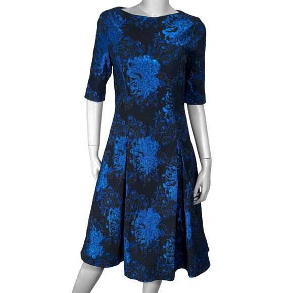 Teri Jon Dresses & Skirts - Teri Jon Metallic Jacquard Cocktail Dress, Fit & Flare, Floral, Half Sleeve | 8